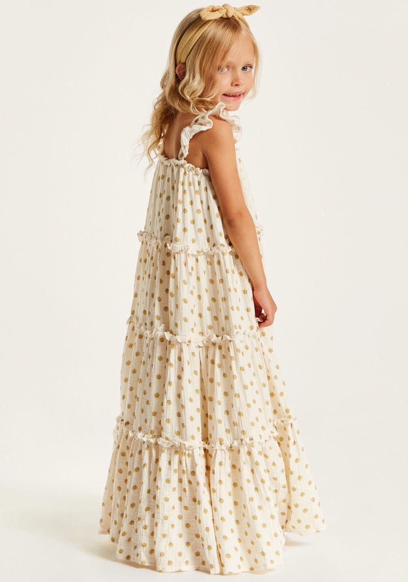 Polka Dot Print Sleeveless Tiered Dress with Frill Detail-Dresses, Gowns & Frocks-image-4