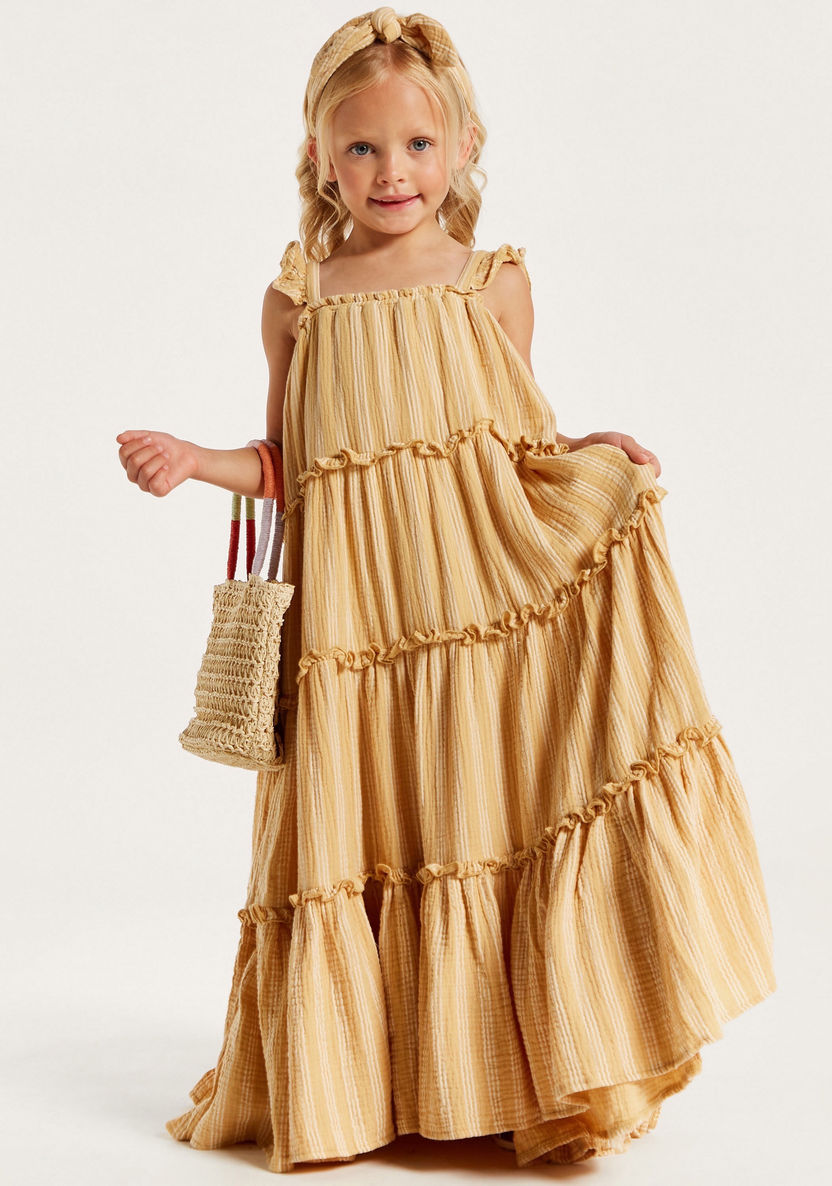 Textured Sleeveless Tiered Maxi Dress with Ruffle Detail-Dresses, Gowns & Frocks-image-0