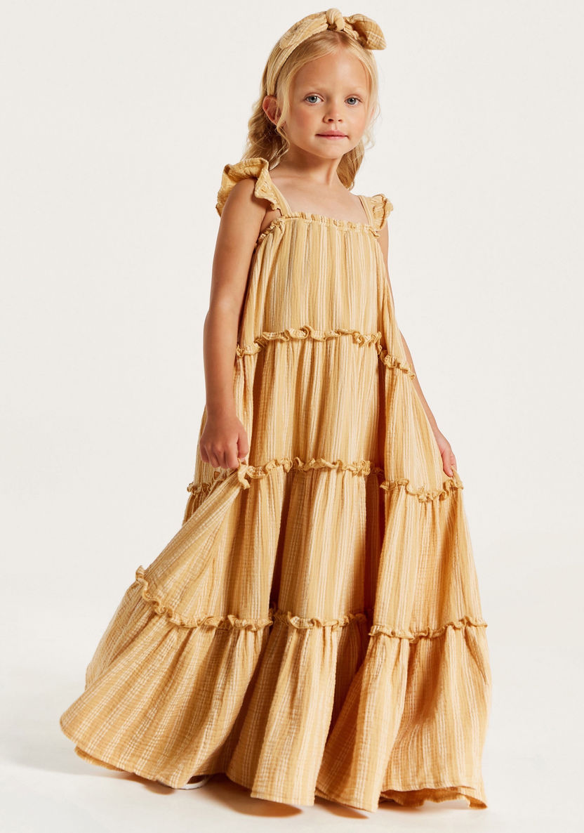 Textured Sleeveless Tiered Maxi Dress with Ruffle Detail-Dresses, Gowns & Frocks-image-1