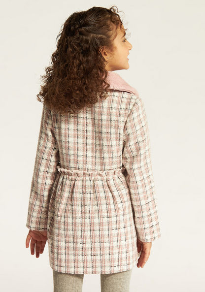 Eligo Checked Collared Coat with Button Closure and Pockets