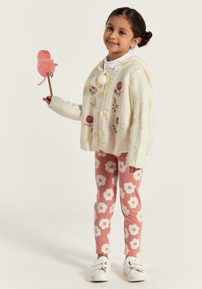 Eligo Floral Embroidered Cardigan with Hood and Long Sleeves