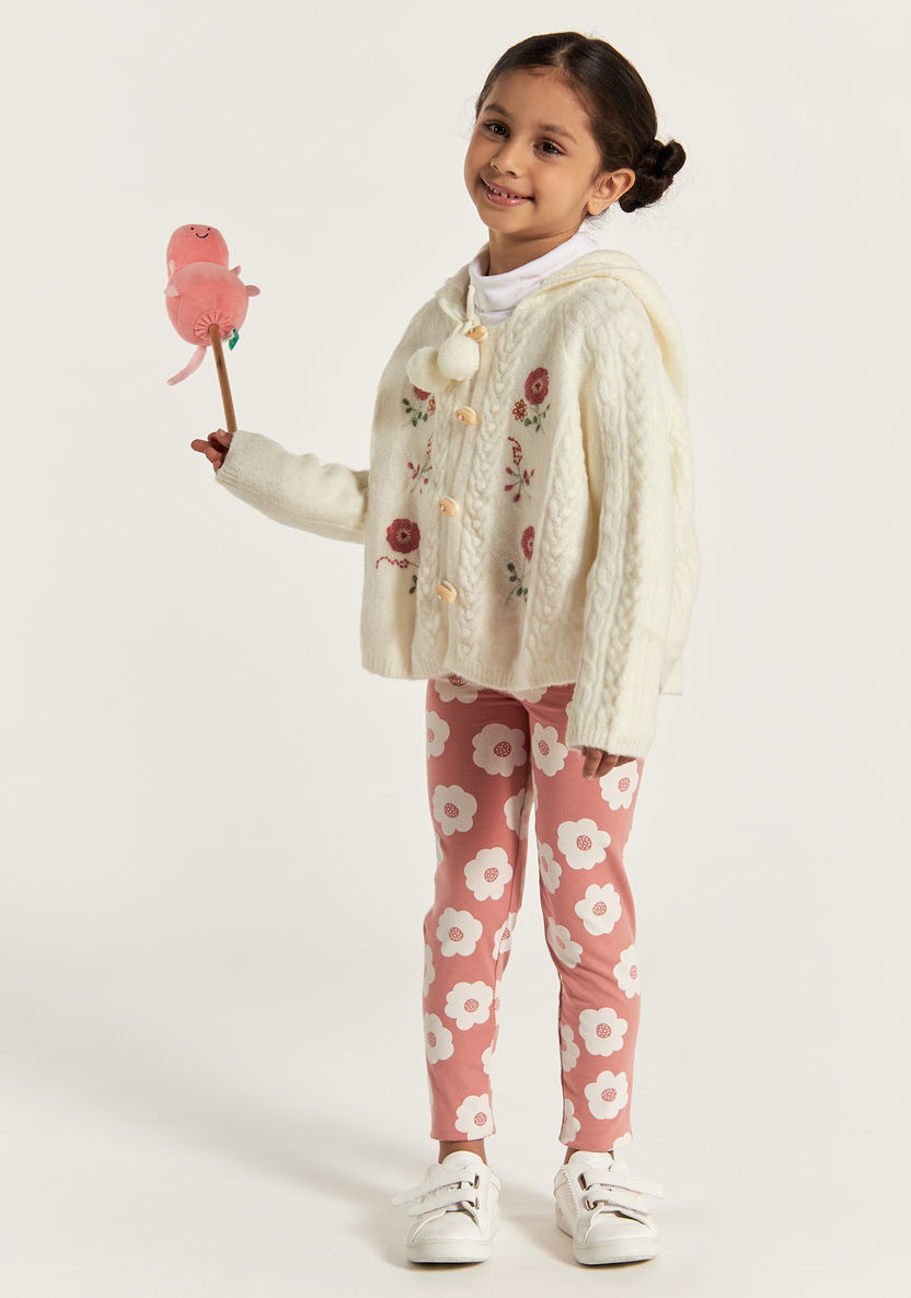 Eligo Floral Embroidered Cardigan with Hood and Long Sleeves-Sweaters and Cardigans-image-0