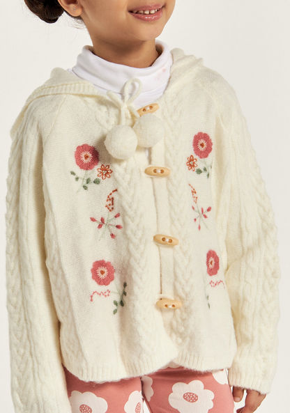 Eligo Floral Embroidered Cardigan with Hood and Long Sleeves-Sweaters and Cardigans-image-2