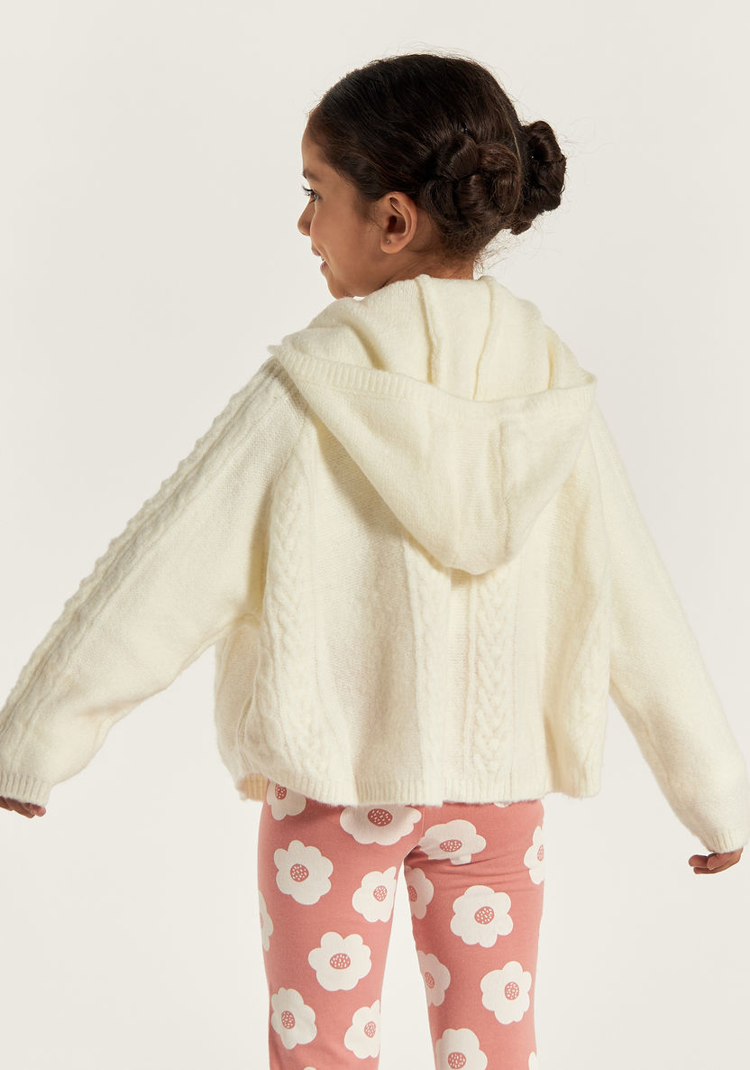 Eligo Floral Embroidered Cardigan with Hood and Long Sleeves-Sweaters and Cardigans-image-3