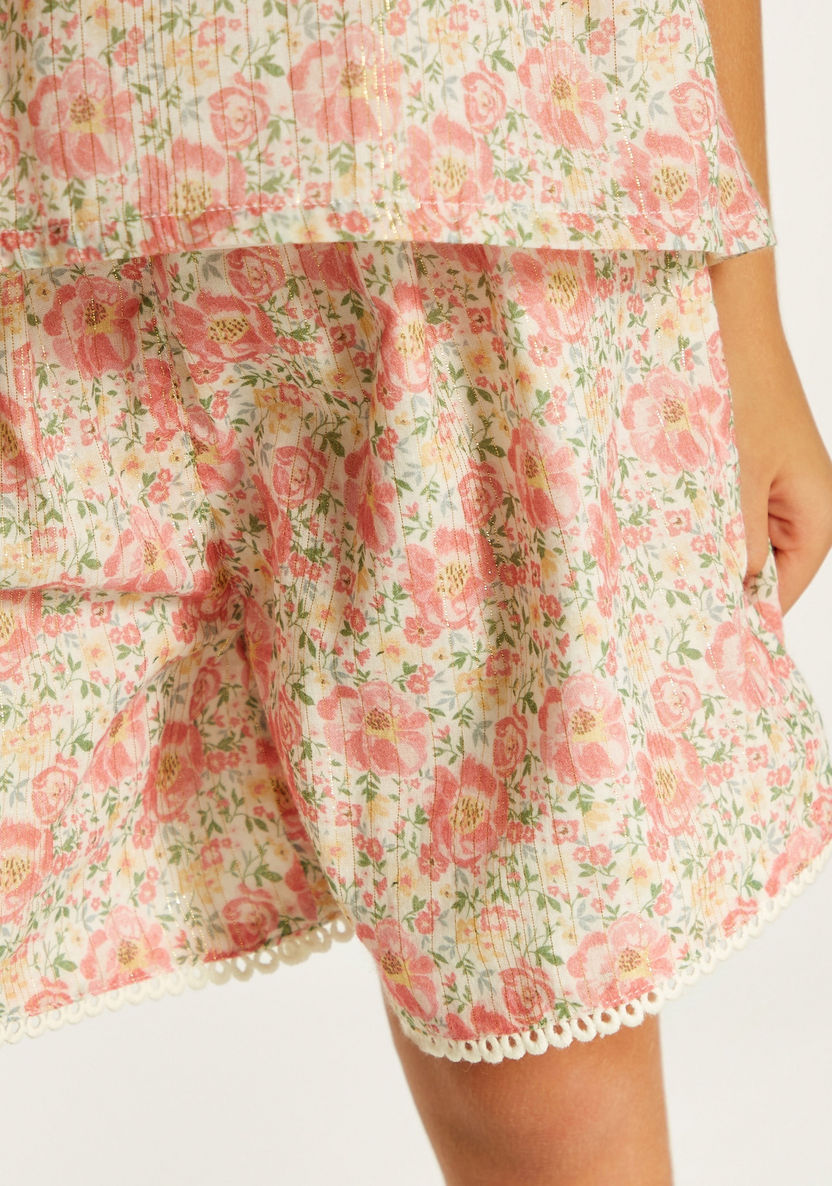 Floral Print High Neck Top and Shorts Set-Clothes Sets-image-4