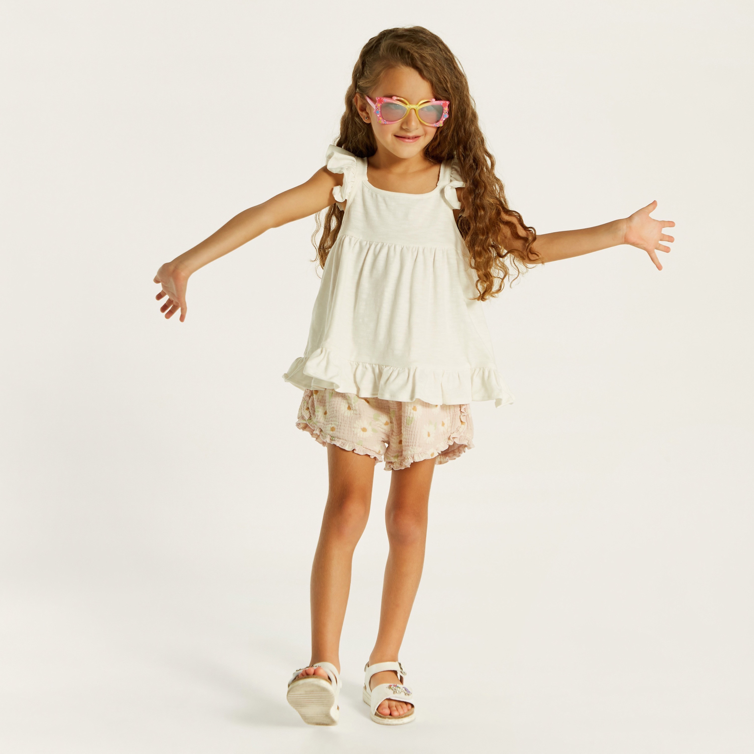 Eligo Ruffled Sleeveless Top and Printed Shorts Set-baby-girls-clothing-setsandcoords-image-1