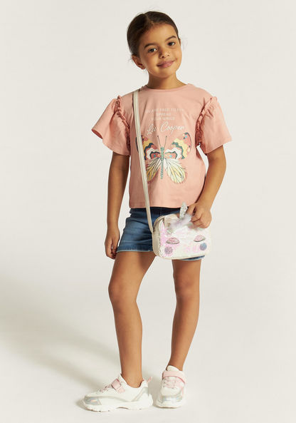 Lee Cooper Butterfly Print Top with Short Sleeves