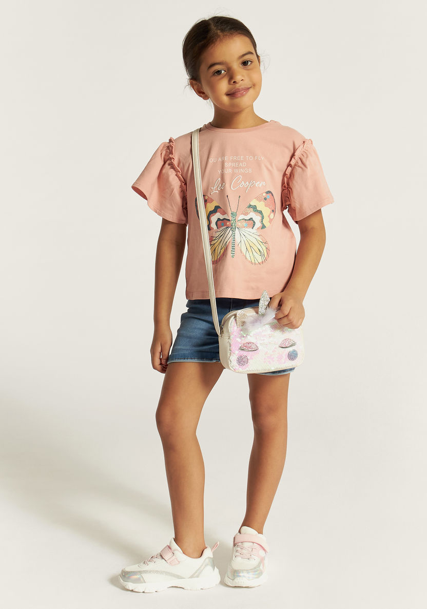 Lee Cooper Butterfly Print Top with Short Sleeves-T Shirts-image-0