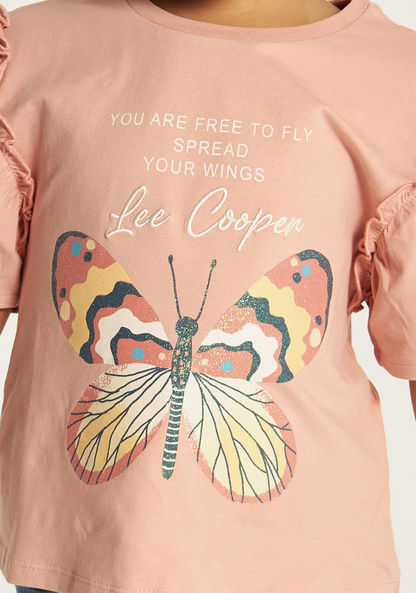 Lee Cooper Butterfly Print Top with Short Sleeves-T Shirts-image-2