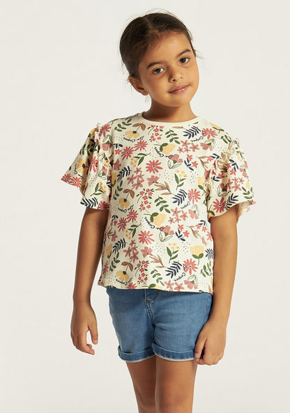 Lee Cooper Floral Print Crew Neck T-shirt with Short Sleeves-T Shirts-image-1