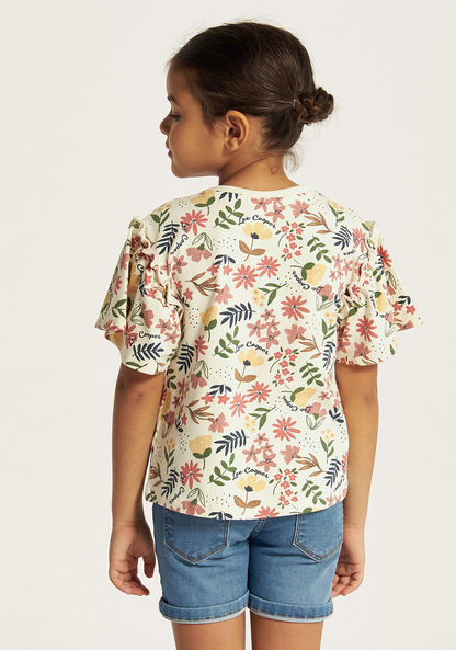 Lee Cooper Floral Print Crew Neck T-shirt with Short Sleeves