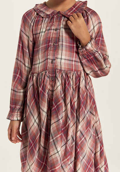 Lee Cooper Checked Dress with Peter Pan Collar and Long Sleeves-Dresses%2C Gowns and Frocks-image-3
