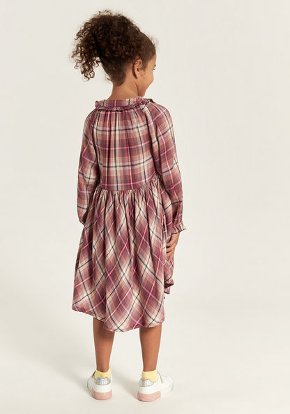 Lee Cooper Checked Dress with Peter Pan Collar and Long Sleeves-Dresses%2C Gowns and Frocks-image-4