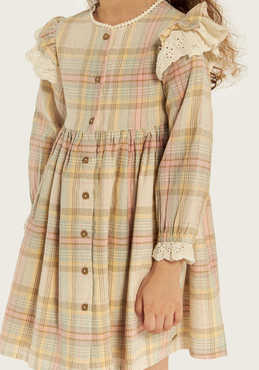 Lee Cooper Checked Dress with Long Sleeves and Ruffle Detail-Dresses, Gowns & Frocks-image-2