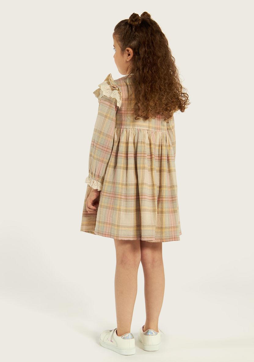 Lee Cooper Checked Dress with Long Sleeves and Ruffle Detail-Dresses, Gowns & Frocks-image-3