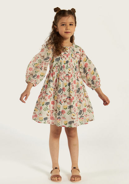 Lee Cooper All Over Floral Print Dress with Long Sleeves-Dresses%2C Gowns and Frocks-image-1