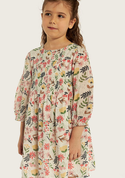 Lee Cooper All Over Floral Print Dress with Long Sleeves-Dresses%2C Gowns and Frocks-image-2