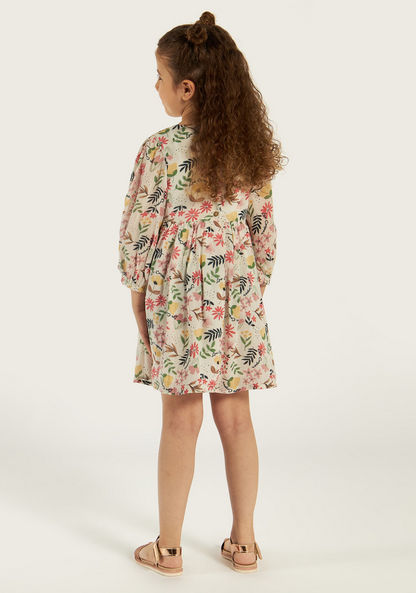 Lee Cooper All Over Floral Print Dress with Long Sleeves