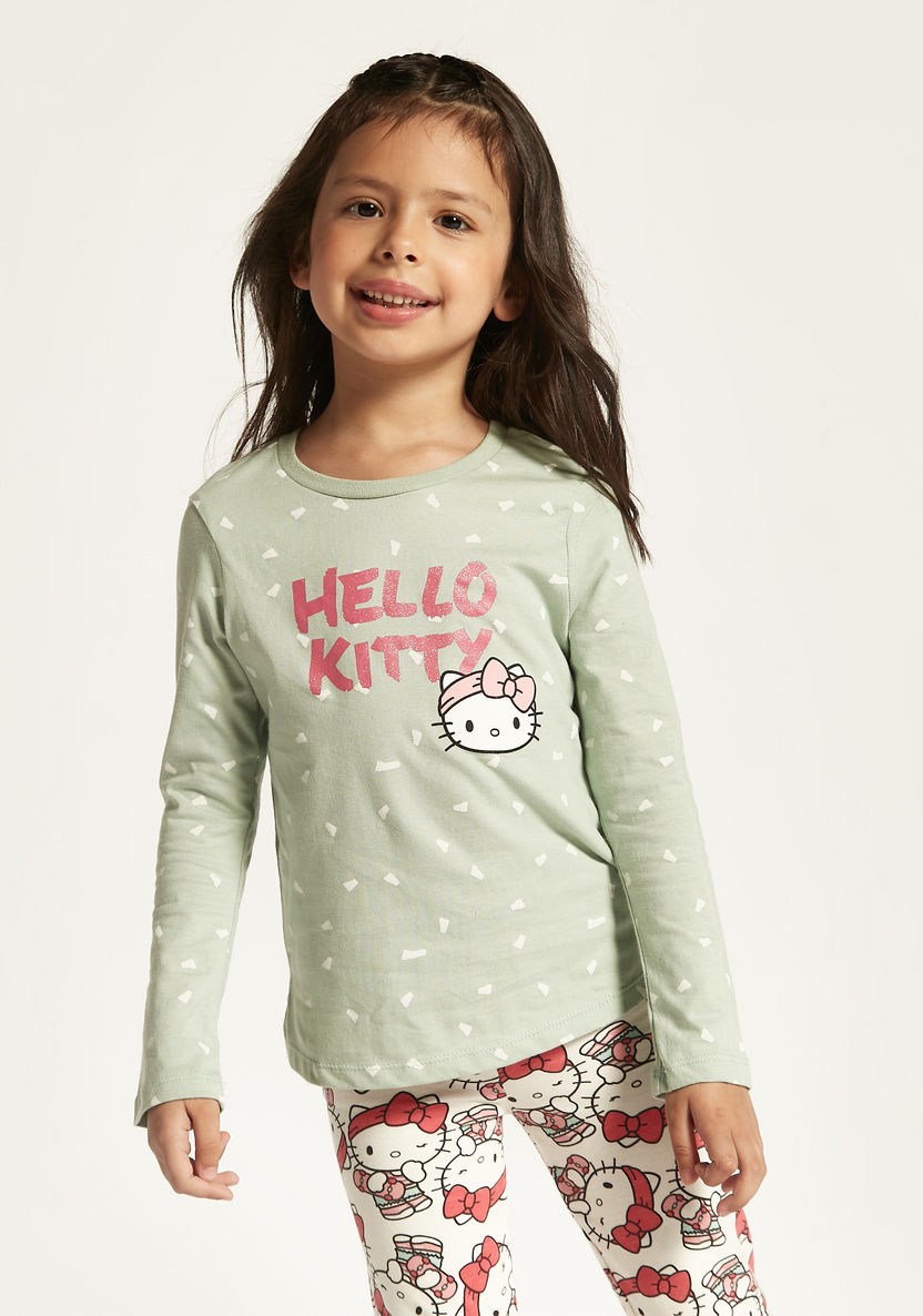 Sanrio Hello Kitty Print Round Neck T-shirt with Long Sleeves - Set of 2-T Shirts-image-2