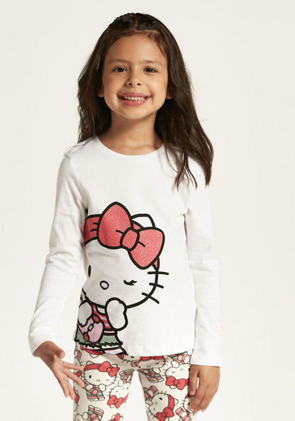 Sanrio Hello Kitty Print Round Neck T-shirt with Long Sleeves - Set of 2