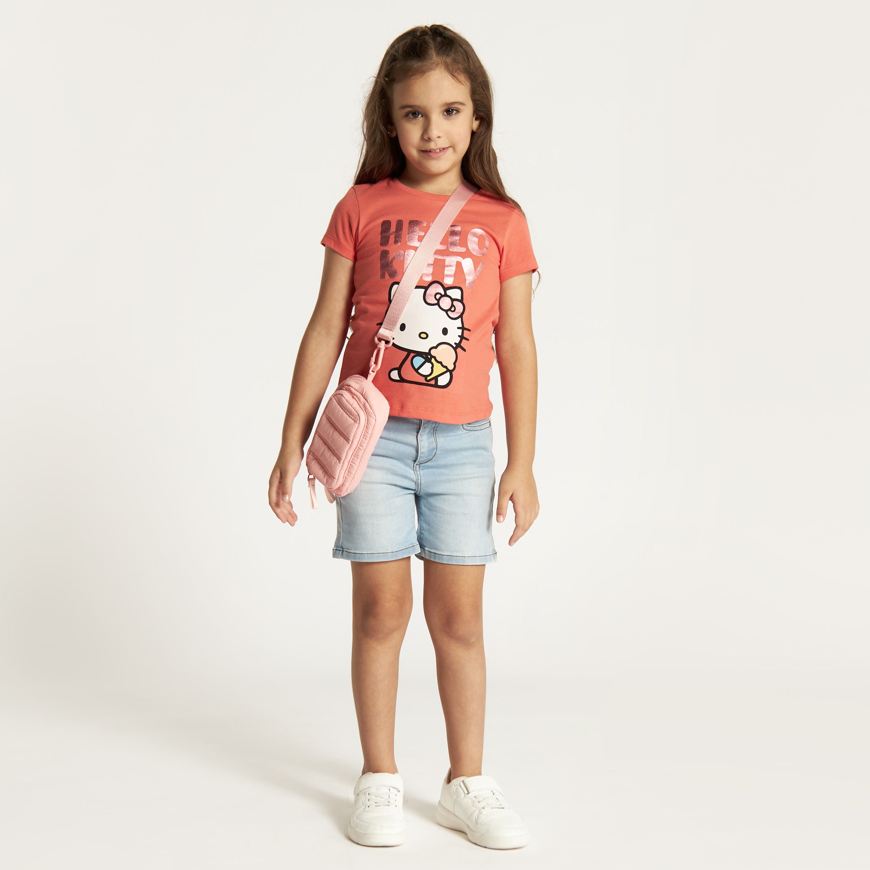 Sanrio Hello Kitty Print T-shirt with Crew Neck and Short Sleeves-girls-clothing-tshirts-image-2