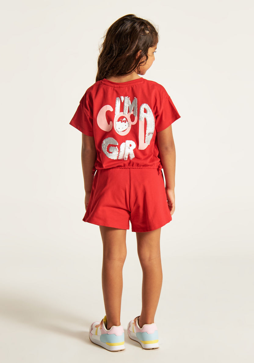 Sanrio Hello Kitty Print Crew Neck T-shirt and Shorts Set-Clothes Sets-image-4