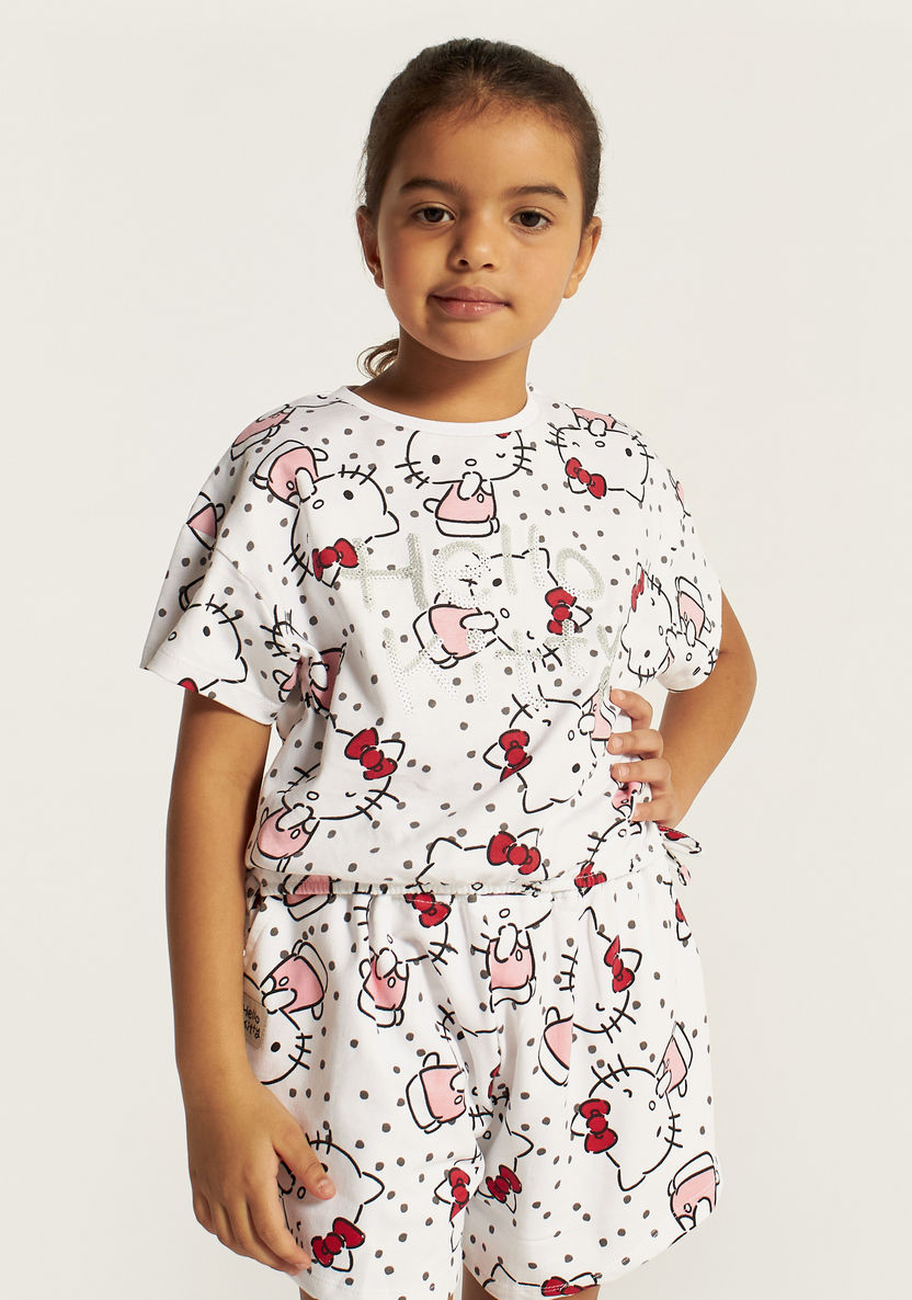 Sanrio Hello Kitty Print T-shirt and Shorts Set-Clothes Sets-image-1