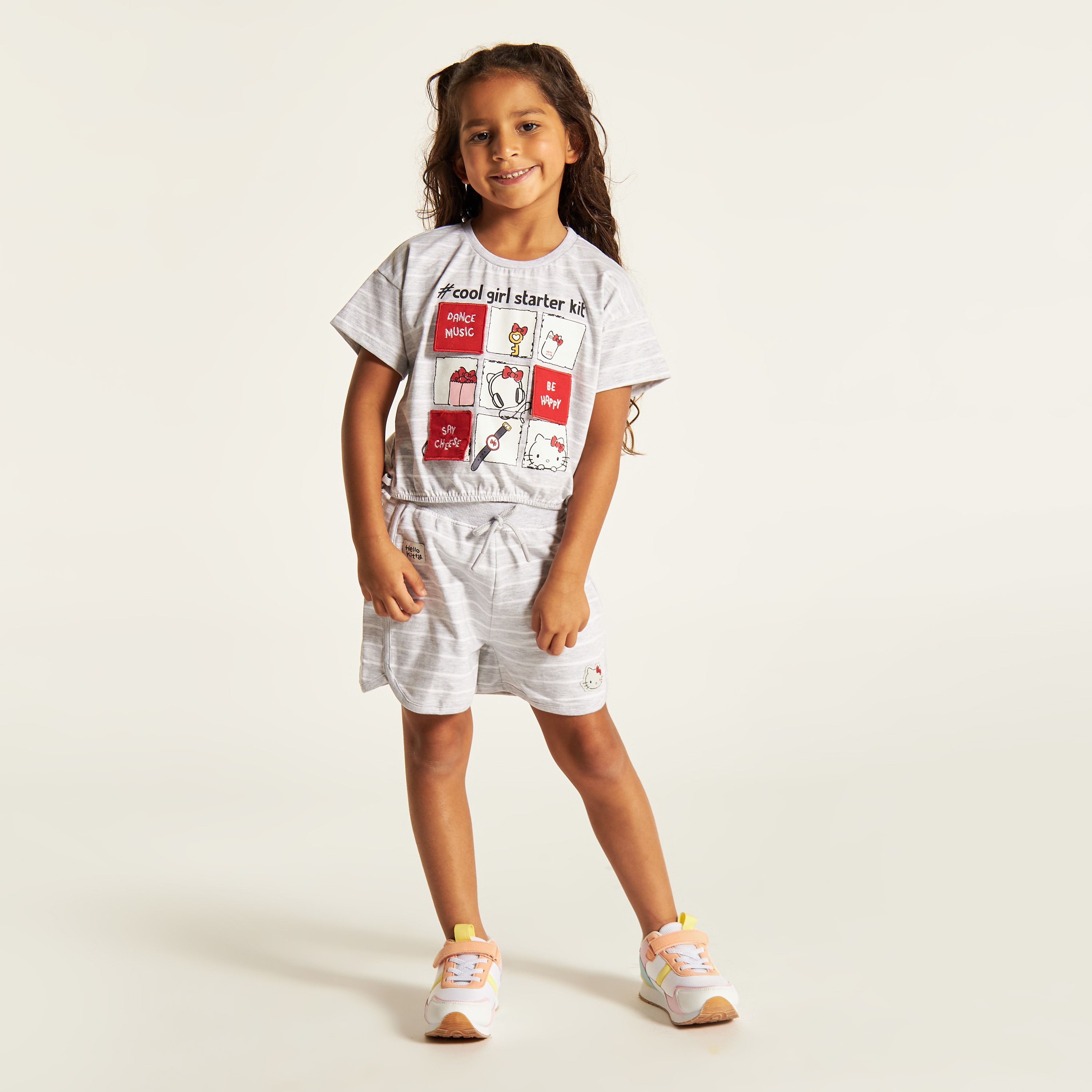 Sanrio Hello Kitty Applique Crew Neck T-shirt and Shorts Set-baby-girls-clothing-setsandcoords-image-1