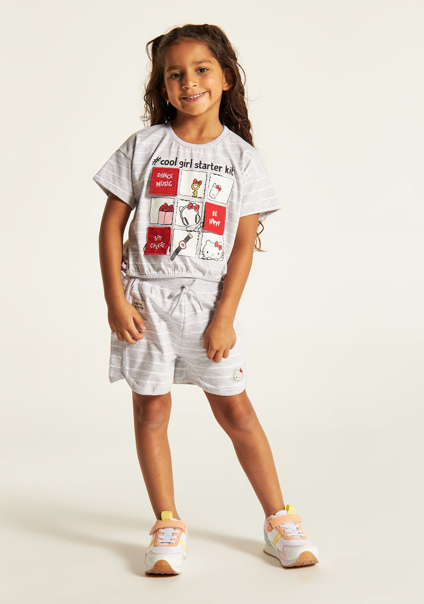Sanrio Hello Kitty Applique Crew Neck T-shirt and Shorts Set-Clothes Sets-image-0