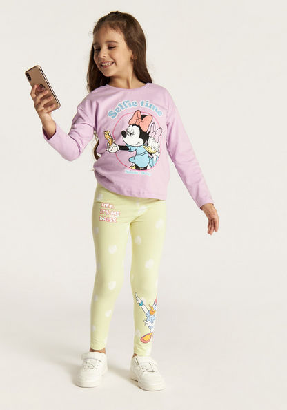 Disney Minnie Mouse Print T-shirt with Crew Neck and Long Sleeves
