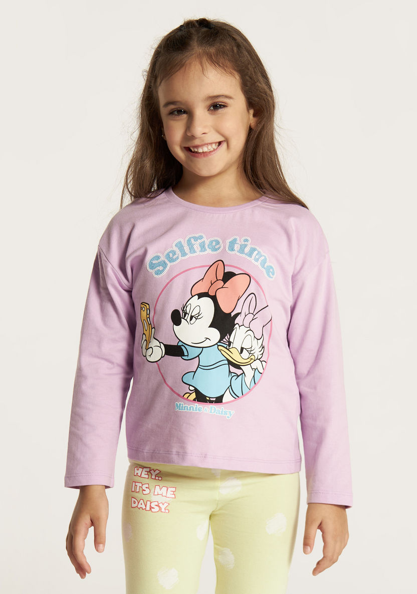 Disney Minnie Mouse Print T-shirt with Crew Neck and Long Sleeves-T Shirts-image-1