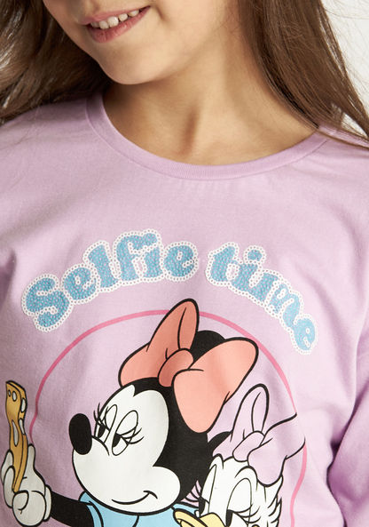 Disney Minnie Mouse Print T-shirt with Crew Neck and Long Sleeves