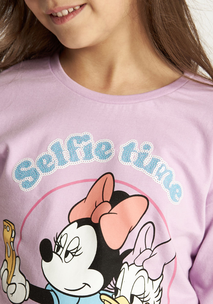 Disney Minnie Mouse Print T-shirt with Crew Neck and Long Sleeves-T Shirts-image-2