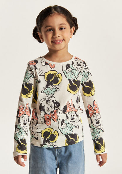 Disney All Over Minnie Mouse Print T-shirt with Round Neck and Long Sleeves-T Shirts-image-1