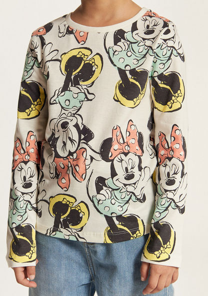 Disney All Over Minnie Mouse Print T-shirt with Round Neck and Long Sleeves