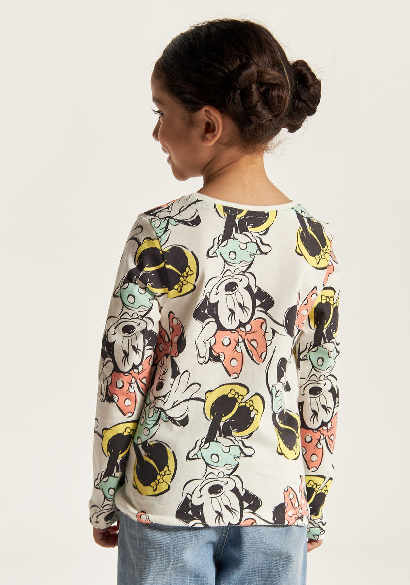 Disney All Over Minnie Mouse Print T-shirt with Round Neck and Long Sleeves-T Shirts-image-3
