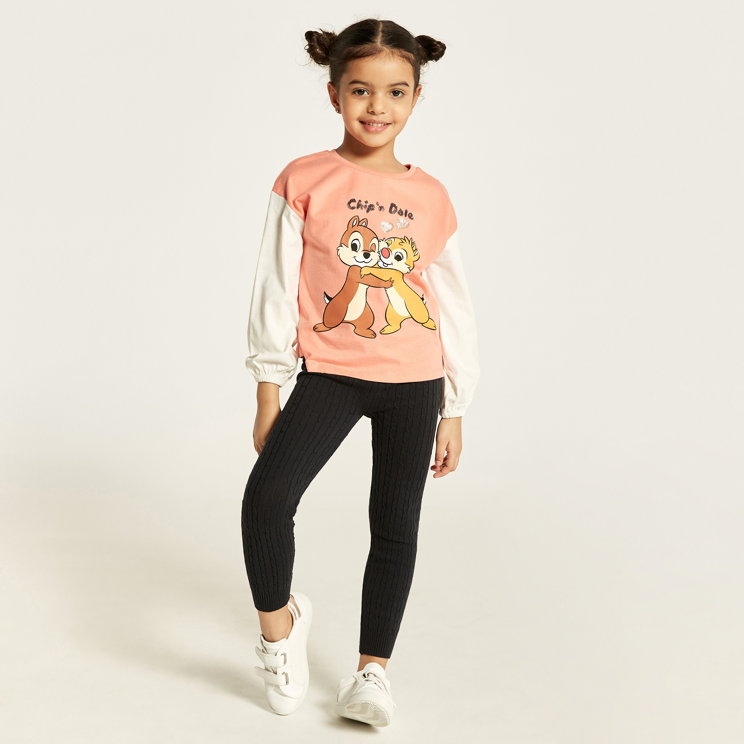 Disney Chip 'n Dale Print T-shirt with Crew Neck-girls-clothing-tshirts-image-2