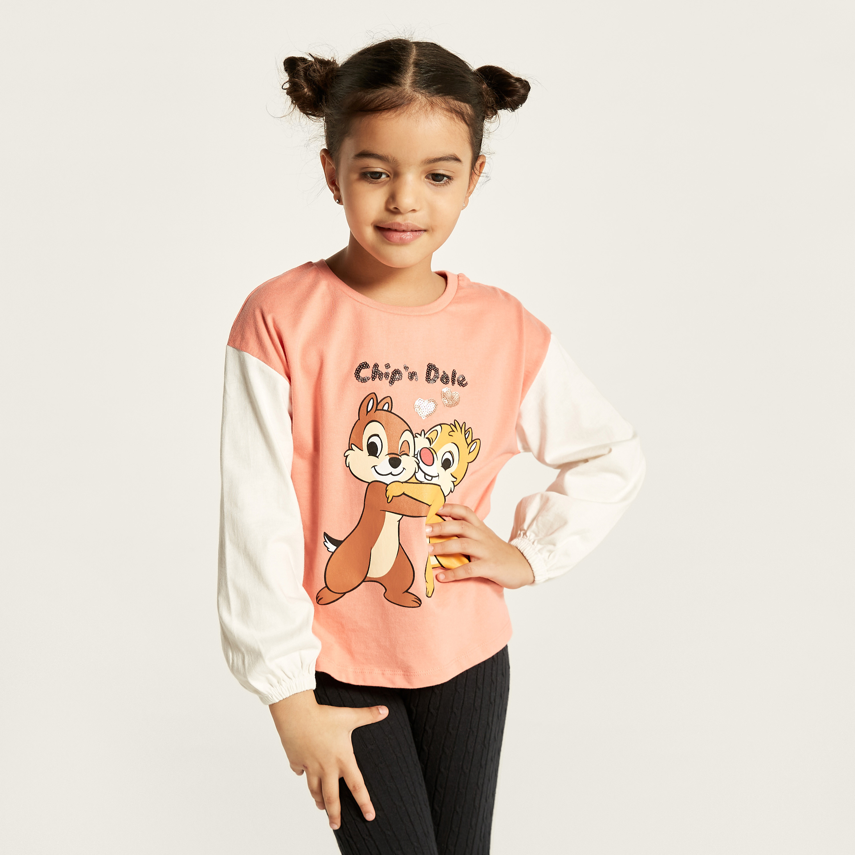 Disney Chip 'n Dale Print T-shirt with Crew Neck-girls-clothing-tshirts-image-3