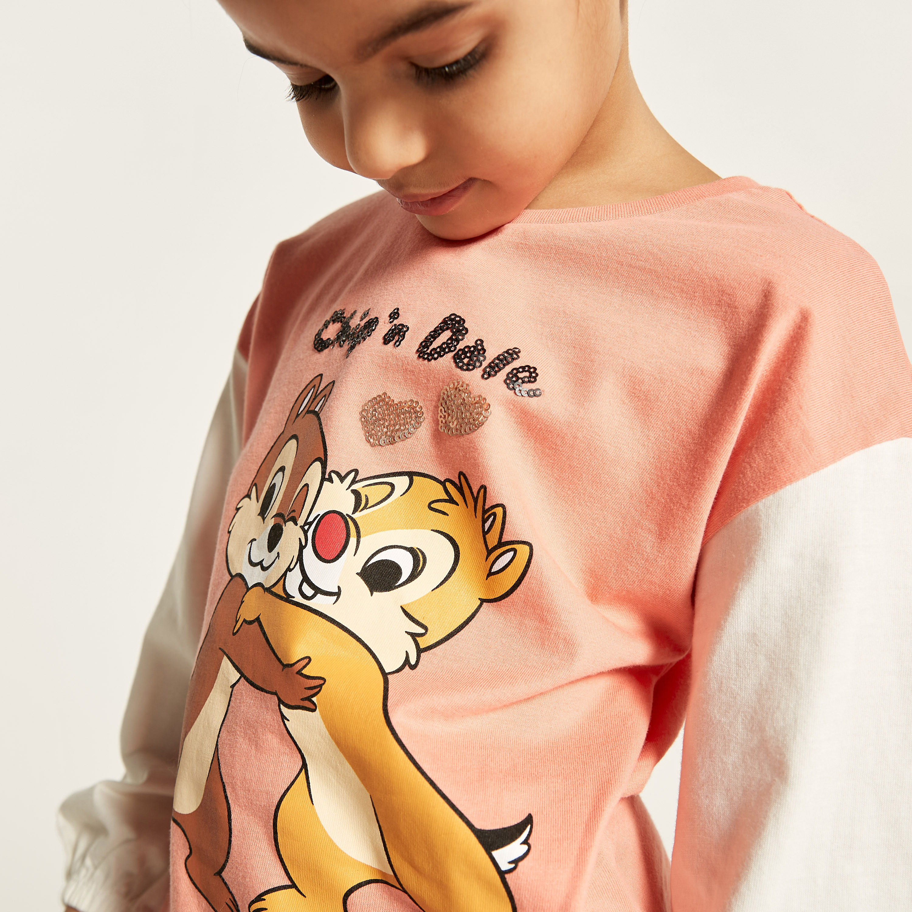 Disney Chip 'n Dale Print T-shirt with Crew Neck-girls-clothing-tshirts-image-4