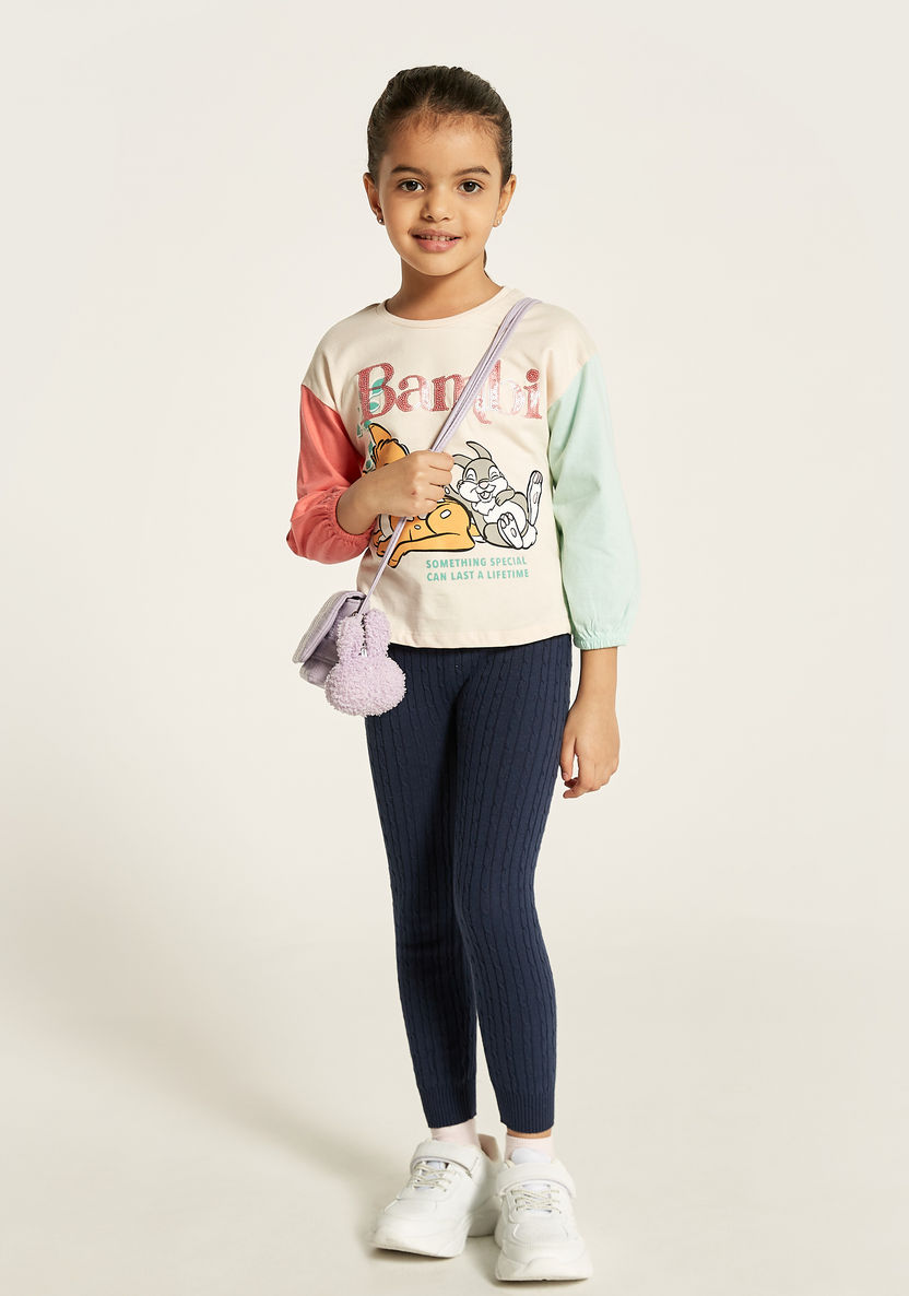Disney Bambi Print Crew Neck T-shirt with Long Sleeves and Elasticated Cuff-T Shirts-image-0