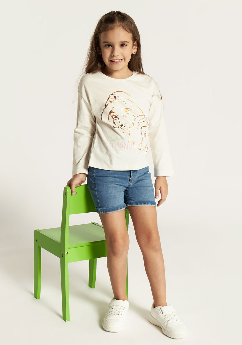 Disney Princess Print T-shirt with Crew Neck and Long Sleeves-T Shirts-image-0