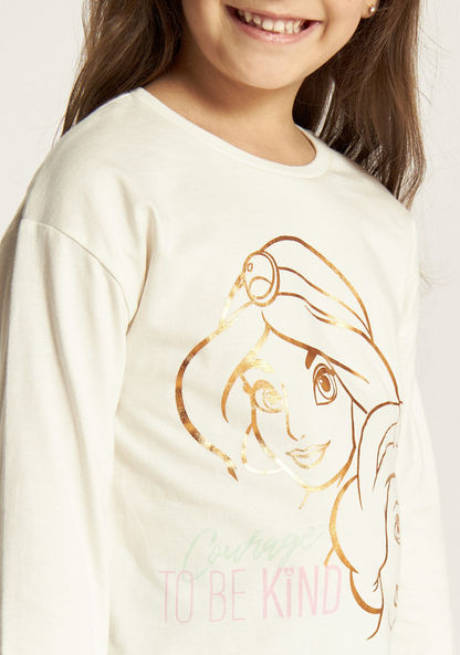 Disney Princess Print T-shirt with Crew Neck and Long Sleeves