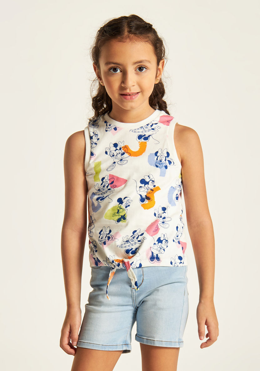 Minnie Mouse Print Sleeveless T-shirt with Knot Detail-T Shirts-image-1