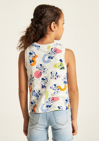 Minnie Mouse Print Sleeveless T-shirt with Knot Detail