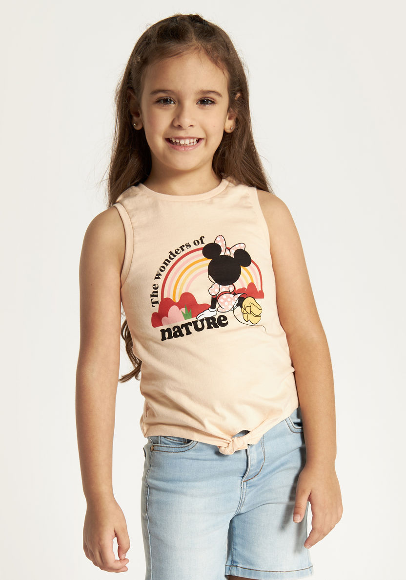 Disney Minnie Mouse Print Sleeveless T-shirt with Crew Neck-T Shirts-image-1