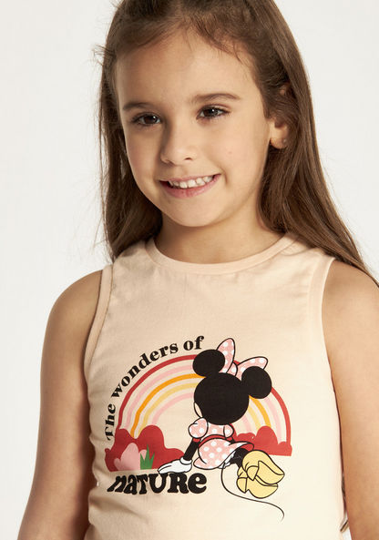 Disney Minnie Mouse Print Sleeveless T-shirt with Crew Neck