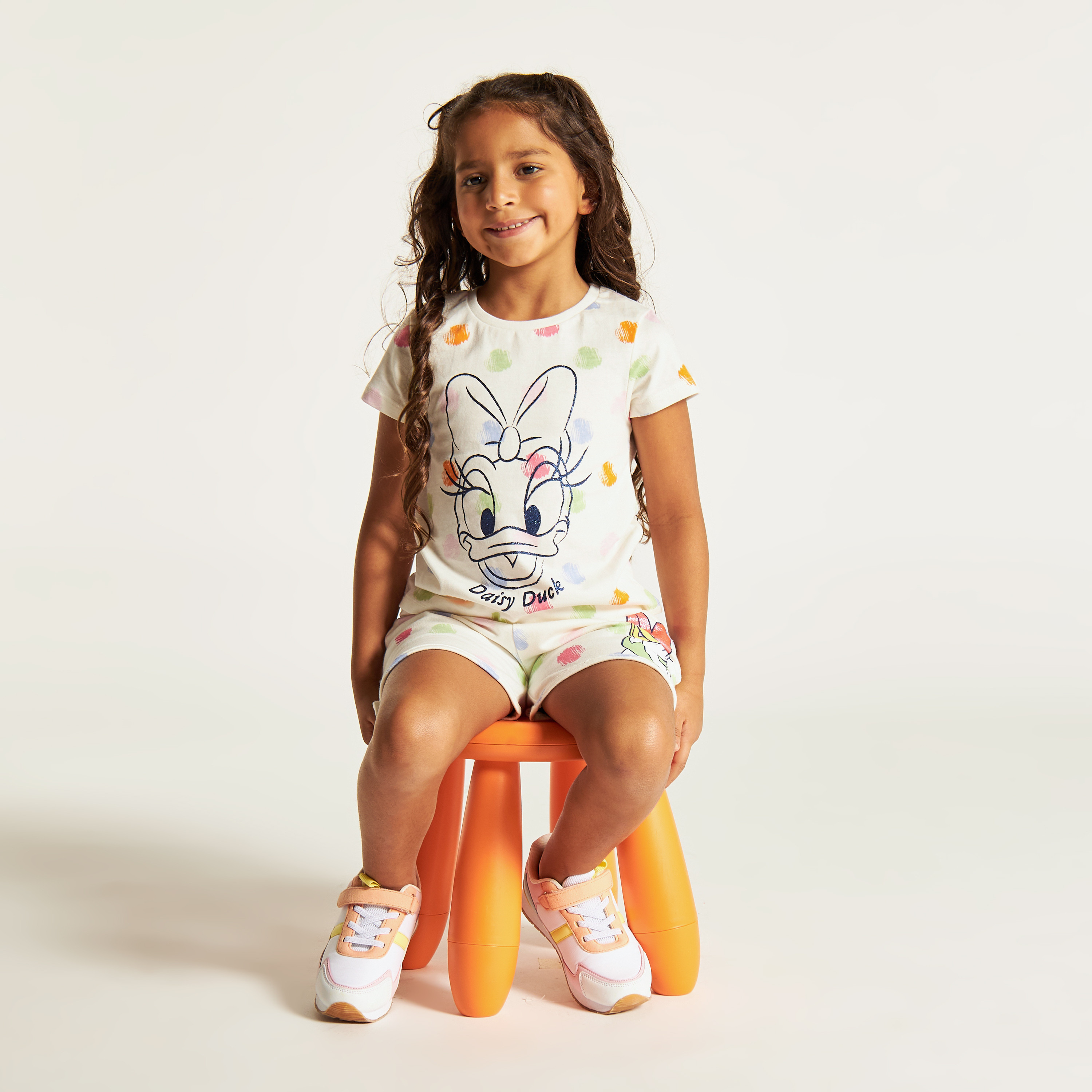 Daisy Duck Print T-shirt with Round Neck and Short Sleeves-girls-clothing-tshirts-image-1