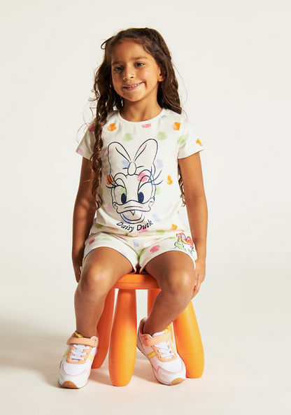 Daisy Duck Print T-shirt with Round Neck and Short Sleeves-T Shirts-image-0