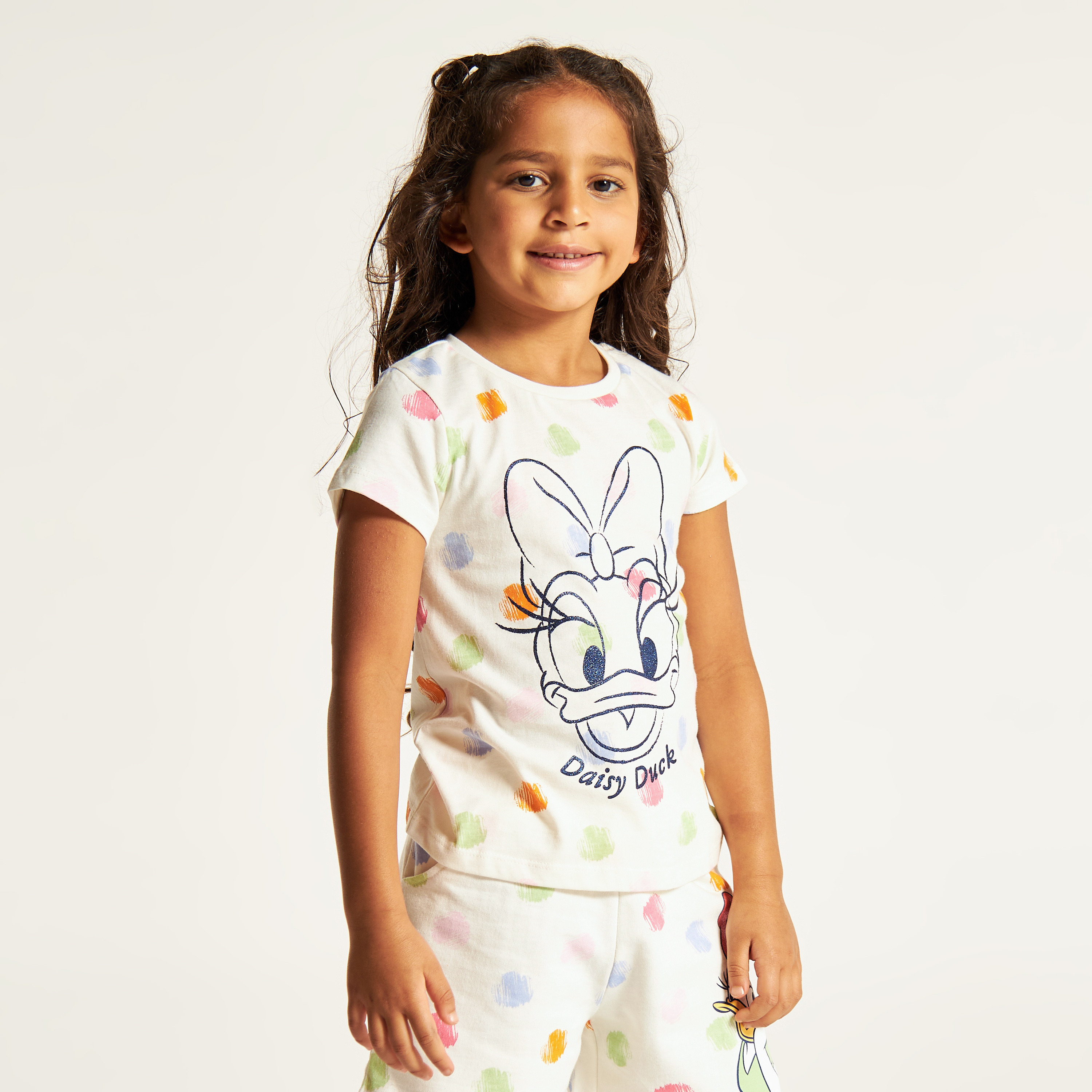 Daisy Duck Print T-shirt with Round Neck and Short Sleeves-girls-clothing-tshirts-image-2