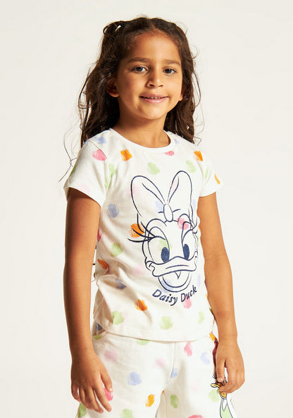 Daisy Duck Print T-shirt with Round Neck and Short Sleeves-T Shirts-image-1
